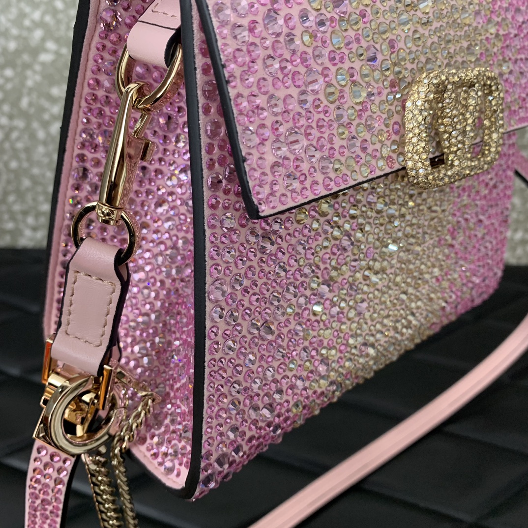 Valentino Garavani Vsling Mini Handbag Entirely Covered in Pink Rhinestones 